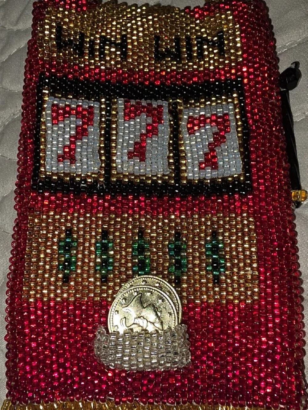Beaded Multicolor Clutch Bag - Red, Gold, White Accent